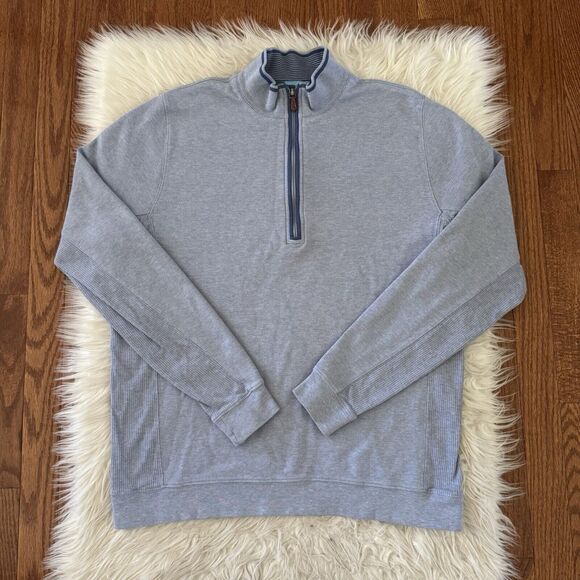 J Mclaughlin Sweater Men’s Large 100% Pima Cotton Ribbed 1/4 Zip Blue Pullover - Picture 1 of 9